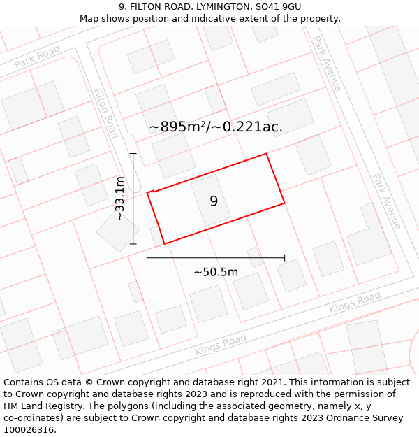 9, FILTON ROAD, LYMINGTON, SO41 9GU: Plot and title map