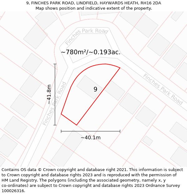 9, FINCHES PARK ROAD, LINDFIELD, HAYWARDS HEATH, RH16 2DA: Plot and title map