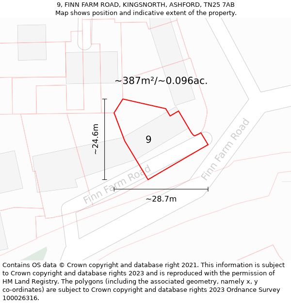 9, FINN FARM ROAD, KINGSNORTH, ASHFORD, TN25 7AB: Plot and title map