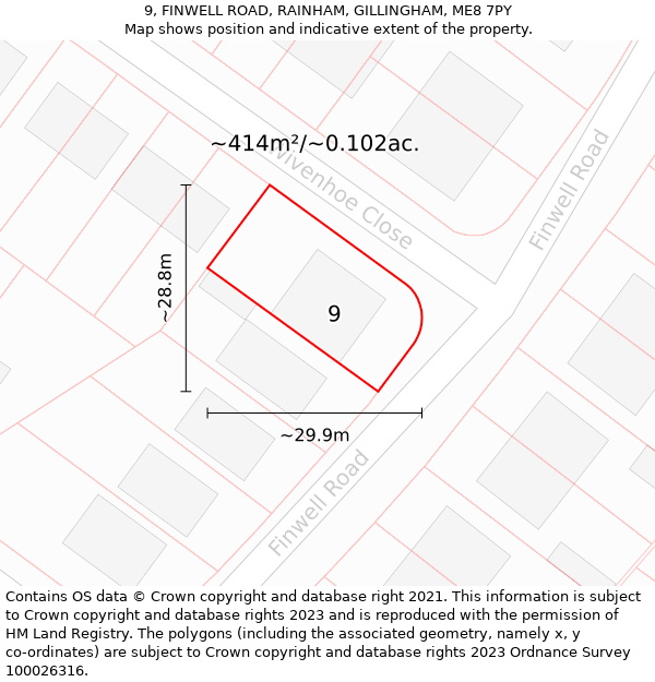 9, FINWELL ROAD, RAINHAM, GILLINGHAM, ME8 7PY: Plot and title map