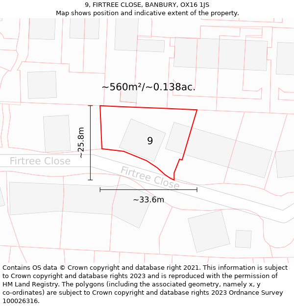 9, FIRTREE CLOSE, BANBURY, OX16 1JS: Plot and title map