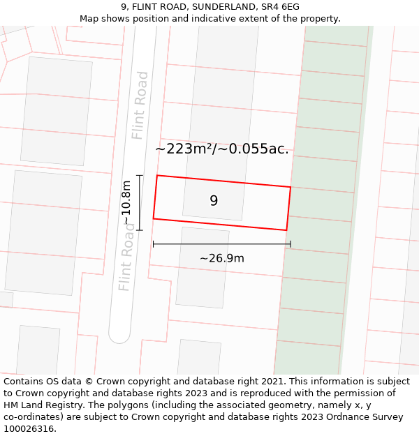 9, FLINT ROAD, SUNDERLAND, SR4 6EG: Plot and title map