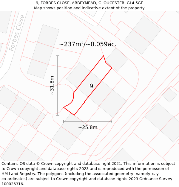 9, FORBES CLOSE, ABBEYMEAD, GLOUCESTER, GL4 5GE: Plot and title map