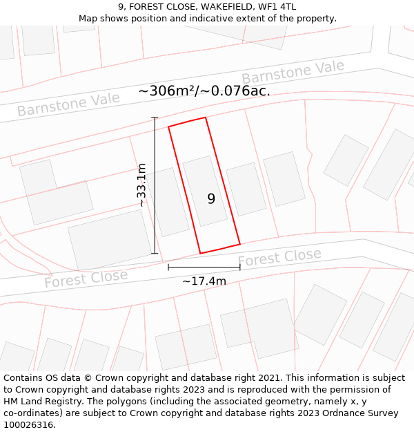 9, FOREST CLOSE, WAKEFIELD, WF1 4TL: Plot and title map