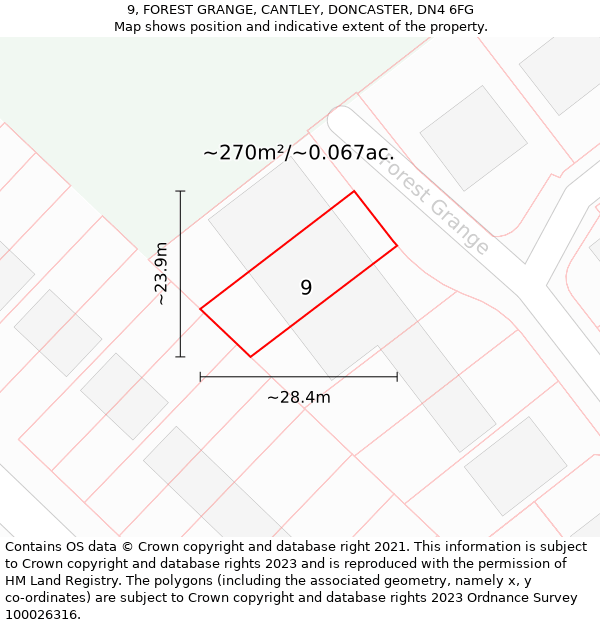 9, FOREST GRANGE, CANTLEY, DONCASTER, DN4 6FG: Plot and title map