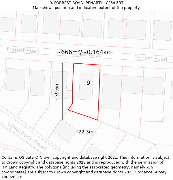 9, FORREST ROAD, PENARTH, CF64 5BT: Plot and title map