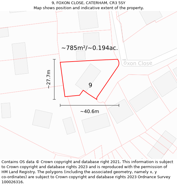 9, FOXON CLOSE, CATERHAM, CR3 5SY: Plot and title map