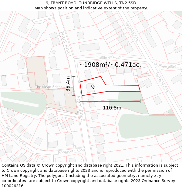 9, FRANT ROAD, TUNBRIDGE WELLS, TN2 5SD: Plot and title map