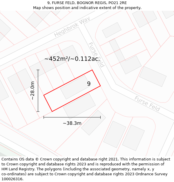 9, FURSE FELD, BOGNOR REGIS, PO21 2RE: Plot and title map