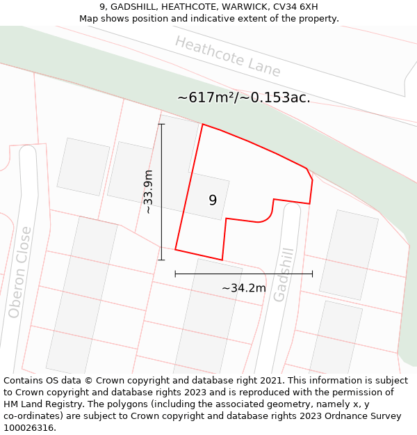 9, GADSHILL, HEATHCOTE, WARWICK, CV34 6XH: Plot and title map