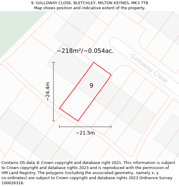 9, GALLOWAY CLOSE, BLETCHLEY, MILTON KEYNES, MK3 7TB: Plot and title map