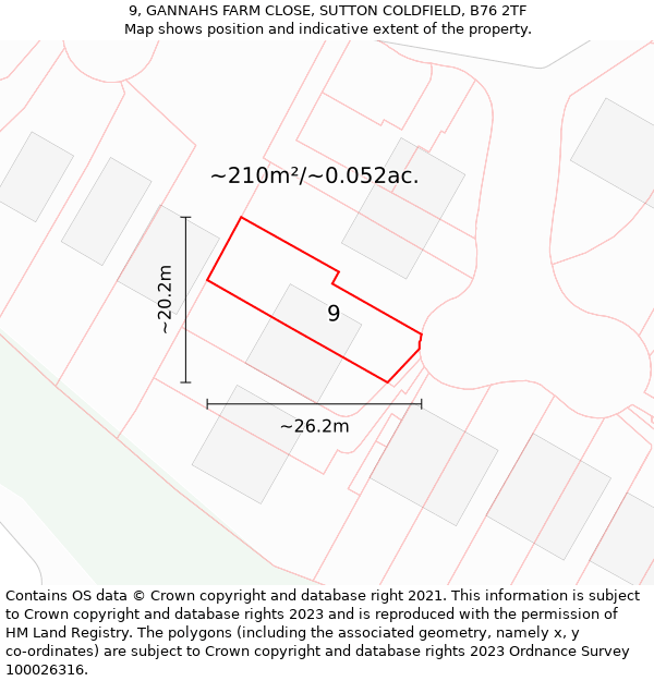 9, GANNAHS FARM CLOSE, SUTTON COLDFIELD, B76 2TF: Plot and title map