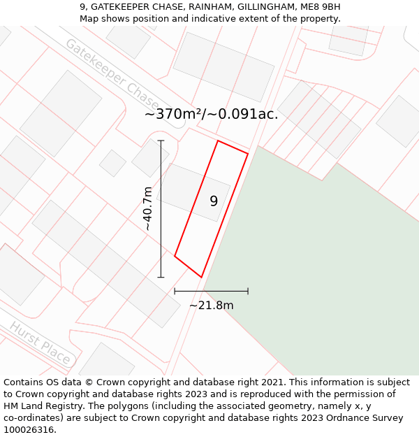 9, GATEKEEPER CHASE, RAINHAM, GILLINGHAM, ME8 9BH: Plot and title map