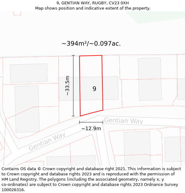 9, GENTIAN WAY, RUGBY, CV23 0XH: Plot and title map