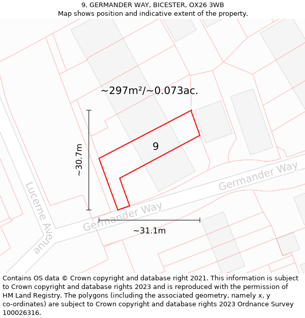 9, GERMANDER WAY, BICESTER, OX26 3WB: Plot and title map