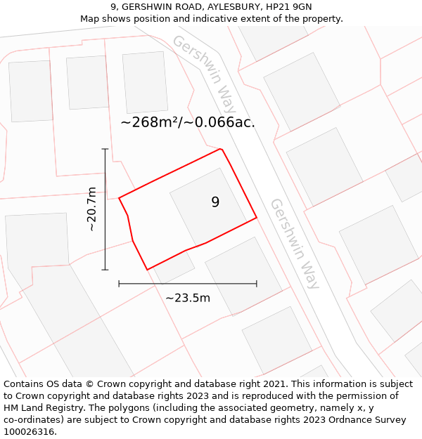 9, GERSHWIN ROAD, AYLESBURY, HP21 9GN: Plot and title map