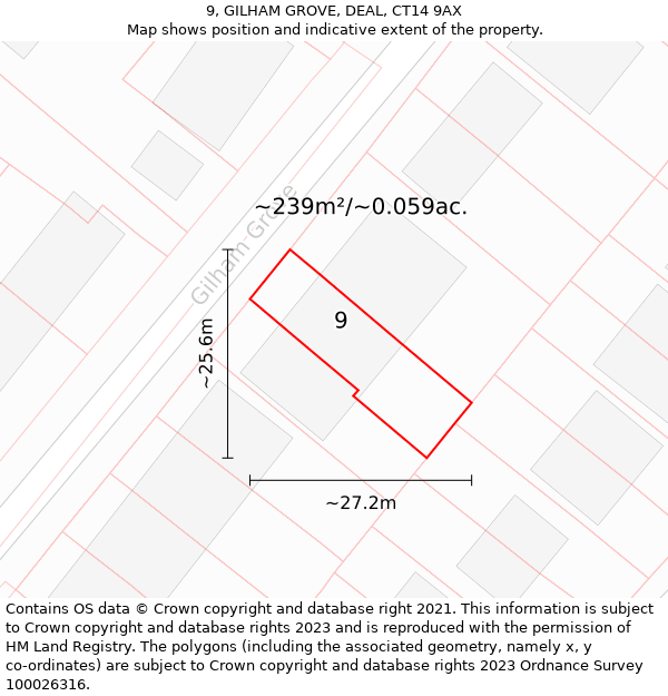 9, GILHAM GROVE, DEAL, CT14 9AX: Plot and title map