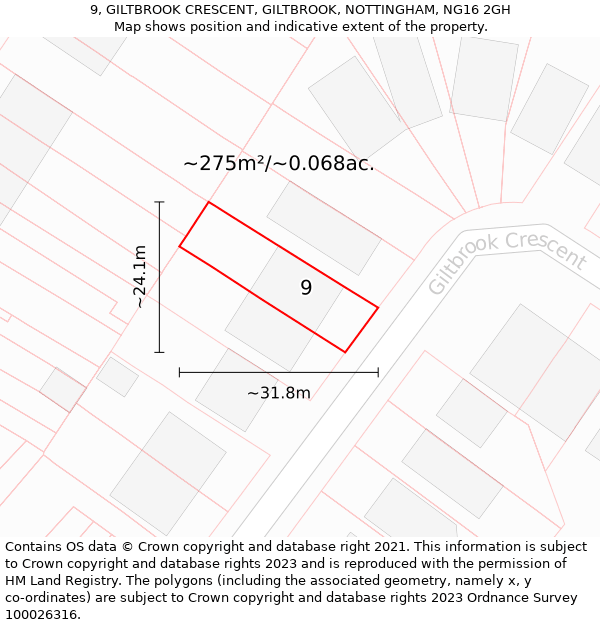 9, GILTBROOK CRESCENT, GILTBROOK, NOTTINGHAM, NG16 2GH: Plot and title map