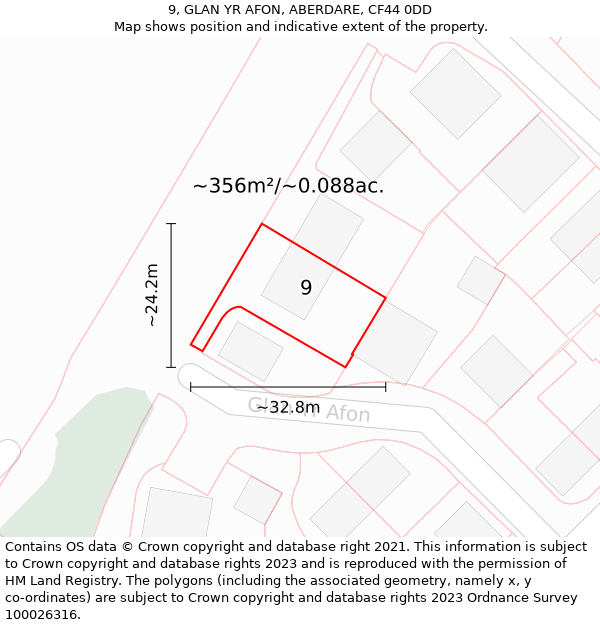 9, GLAN YR AFON, ABERDARE, CF44 0DD: Plot and title map