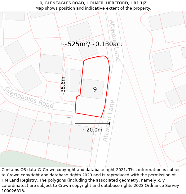 9, GLENEAGLES ROAD, HOLMER, HEREFORD, HR1 1JZ: Plot and title map