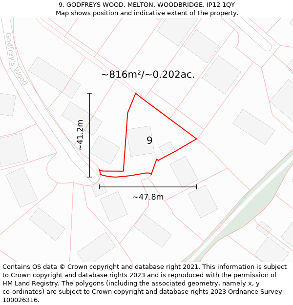 9, GODFREYS WOOD, MELTON, WOODBRIDGE, IP12 1QY: Plot and title map