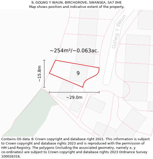 9, GOLWG Y WAUN, BIRCHGROVE, SWANSEA, SA7 0HE: Plot and title map