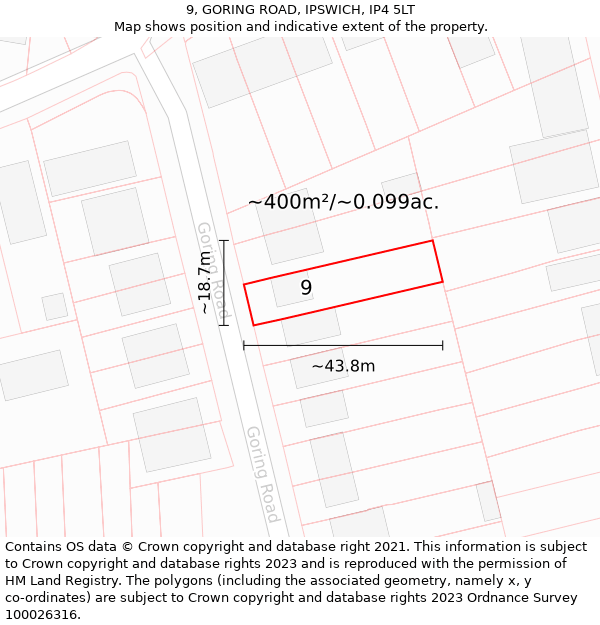 9, GORING ROAD, IPSWICH, IP4 5LT: Plot and title map