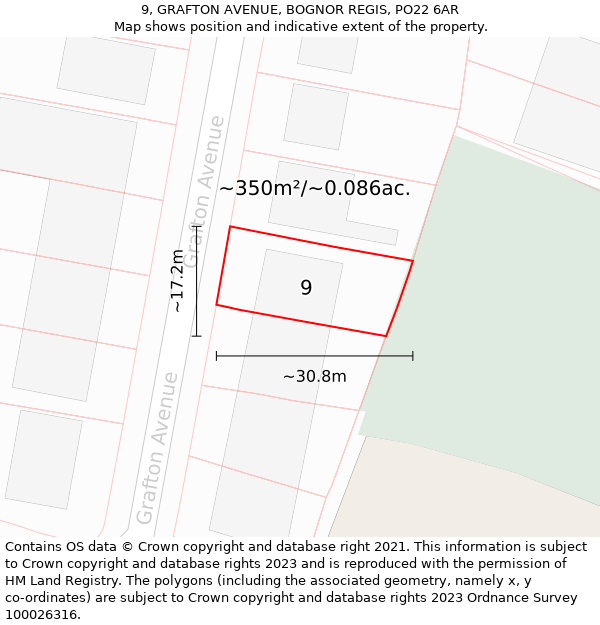 9, GRAFTON AVENUE, BOGNOR REGIS, PO22 6AR: Plot and title map