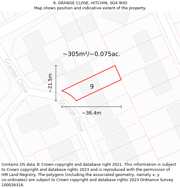 9, GRANGE CLOSE, HITCHIN, SG4 9HD: Plot and title map