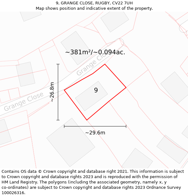 9, GRANGE CLOSE, RUGBY, CV22 7UH: Plot and title map