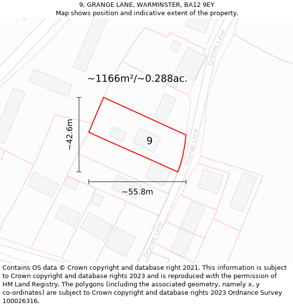 9, GRANGE LANE, WARMINSTER, BA12 9EY: Plot and title map