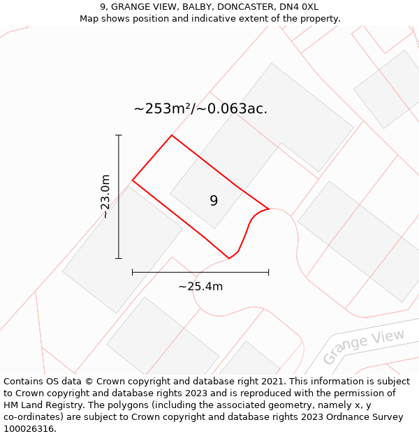 9, GRANGE VIEW, BALBY, DONCASTER, DN4 0XL: Plot and title map