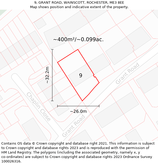 9, GRANT ROAD, WAINSCOTT, ROCHESTER, ME3 8EE: Plot and title map