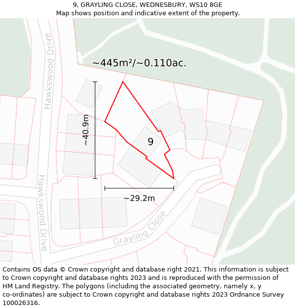 9, GRAYLING CLOSE, WEDNESBURY, WS10 8GE: Plot and title map