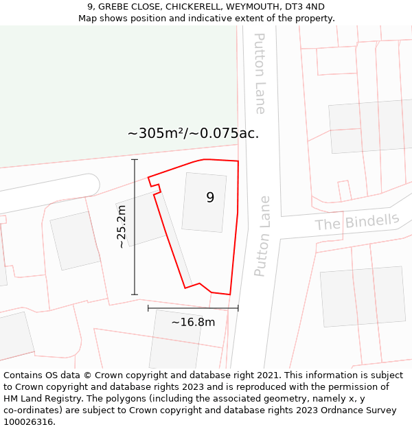 9, GREBE CLOSE, CHICKERELL, WEYMOUTH, DT3 4ND: Plot and title map