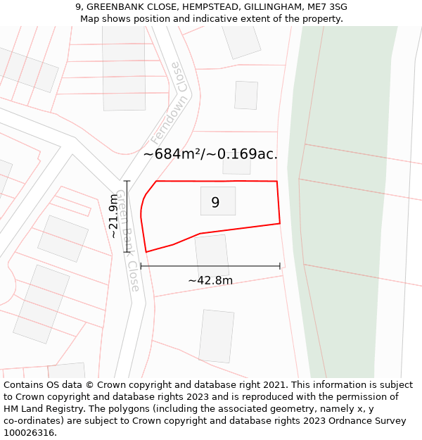 9, GREENBANK CLOSE, HEMPSTEAD, GILLINGHAM, ME7 3SG: Plot and title map