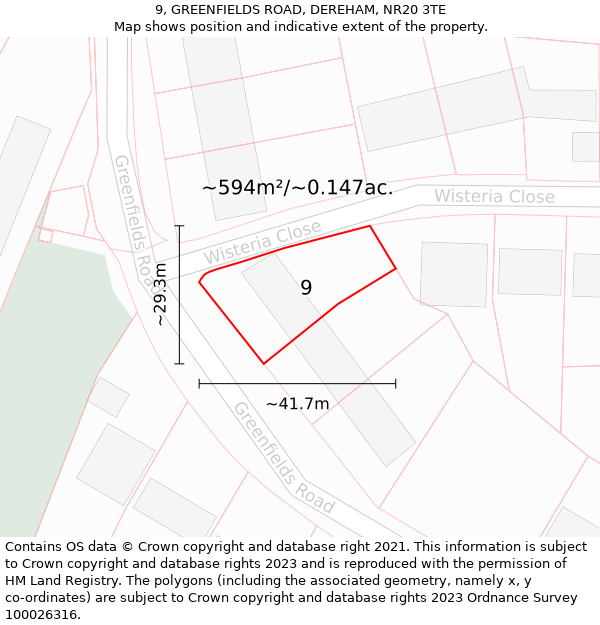 9, GREENFIELDS ROAD, DEREHAM, NR20 3TE: Plot and title map