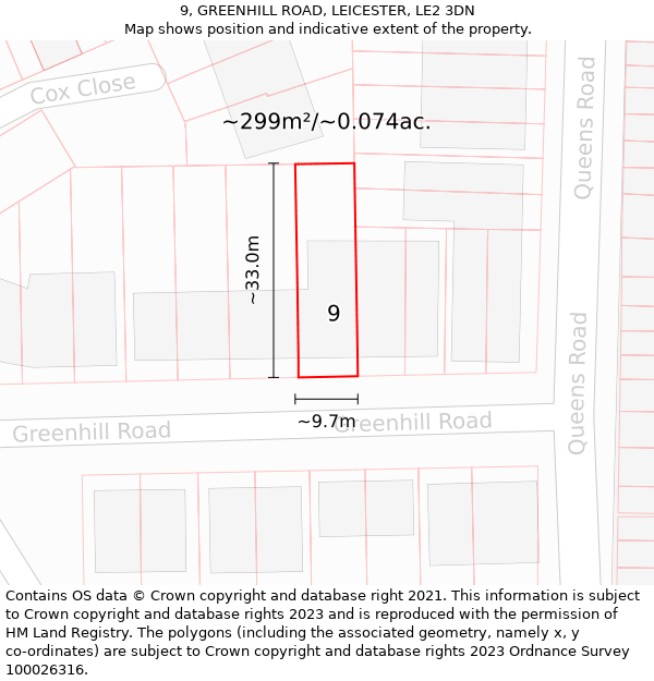 9, GREENHILL ROAD, LEICESTER, LE2 3DN: Plot and title map