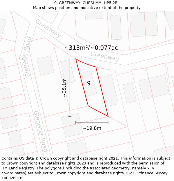 9, GREENWAY, CHESHAM, HP5 2BL: Plot and title map