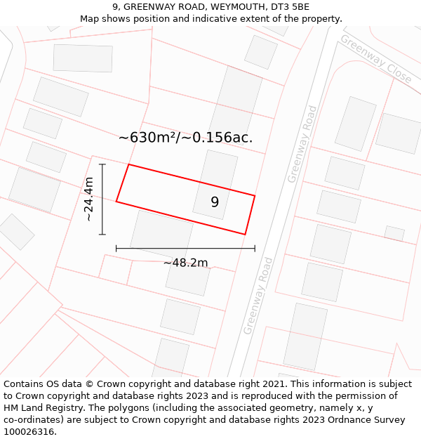 9, GREENWAY ROAD, WEYMOUTH, DT3 5BE: Plot and title map