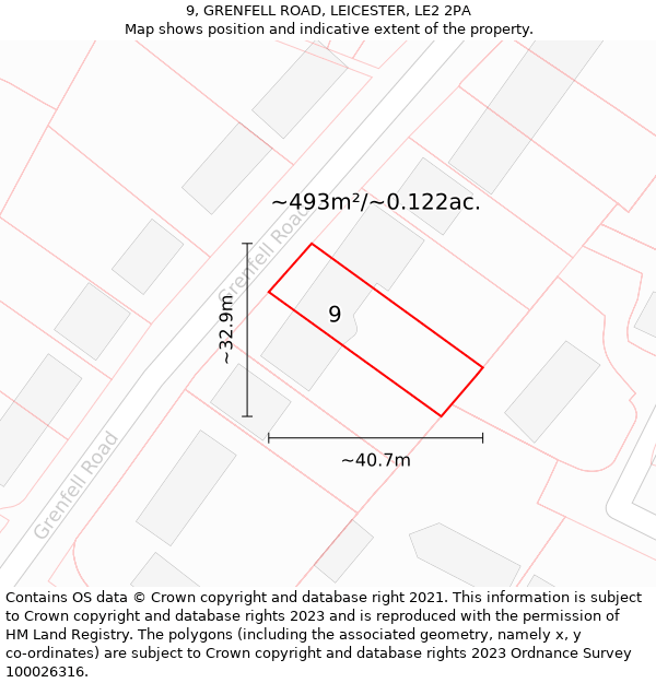 9, GRENFELL ROAD, LEICESTER, LE2 2PA: Plot and title map