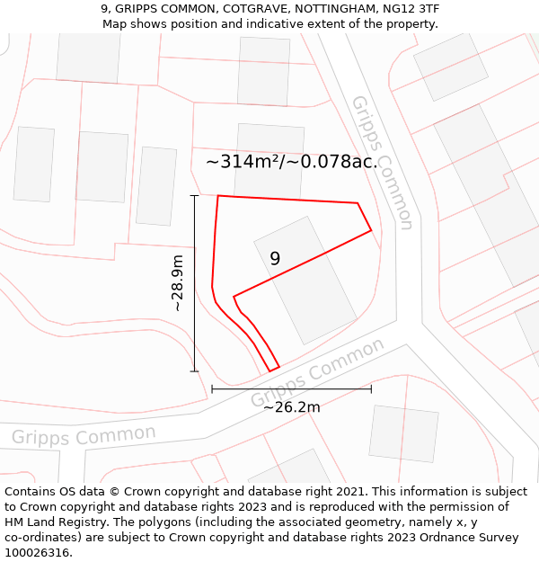 9, GRIPPS COMMON, COTGRAVE, NOTTINGHAM, NG12 3TF: Plot and title map