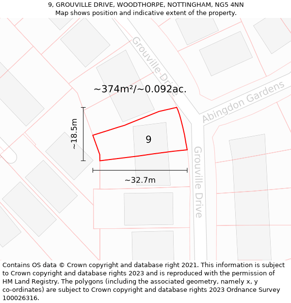 9, GROUVILLE DRIVE, WOODTHORPE, NOTTINGHAM, NG5 4NN: Plot and title map