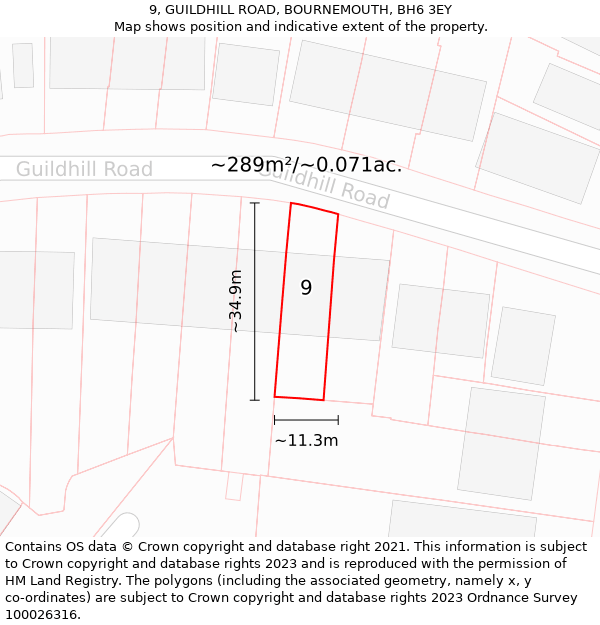 9, GUILDHILL ROAD, BOURNEMOUTH, BH6 3EY: Plot and title map