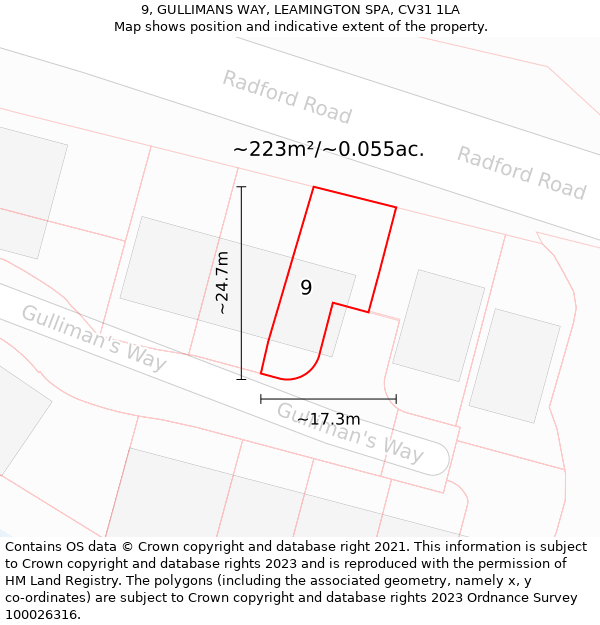 9, GULLIMANS WAY, LEAMINGTON SPA, CV31 1LA: Plot and title map