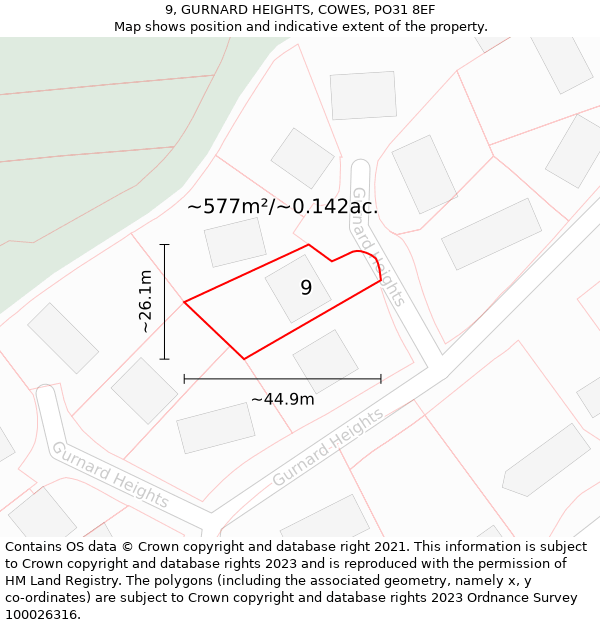 9, GURNARD HEIGHTS, COWES, PO31 8EF: Plot and title map