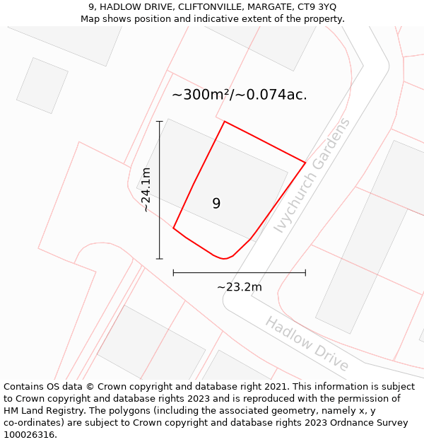 9, HADLOW DRIVE, CLIFTONVILLE, MARGATE, CT9 3YQ: Plot and title map