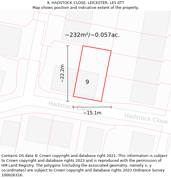 9, HADSTOCK CLOSE, LEICESTER, LE5 0TT: Plot and title map