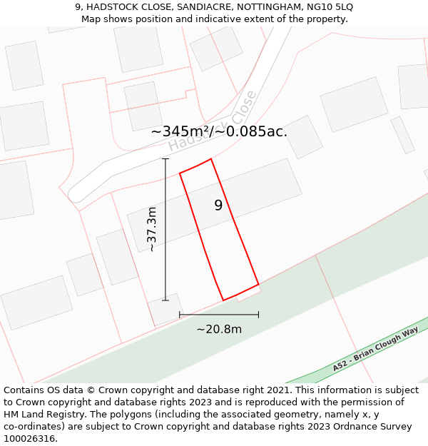 9, HADSTOCK CLOSE, SANDIACRE, NOTTINGHAM, NG10 5LQ: Plot and title map