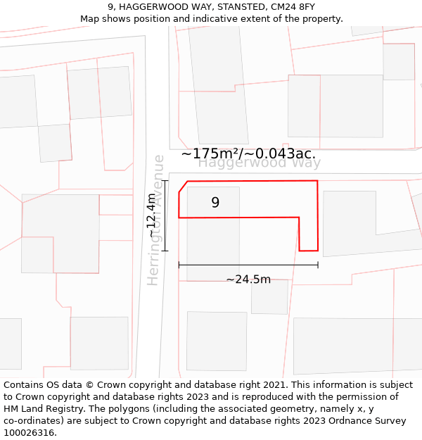 9, HAGGERWOOD WAY, STANSTED, CM24 8FY: Plot and title map